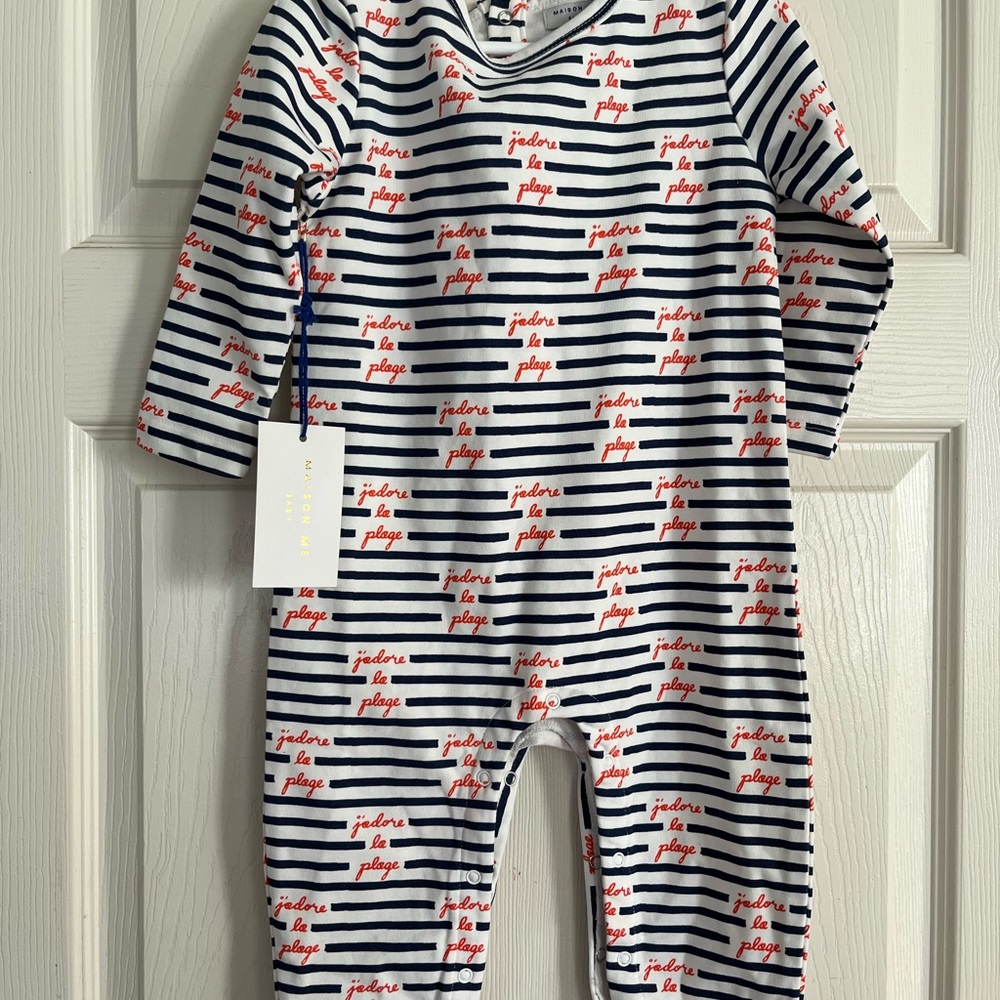 Striped Baby Onesie with Red Text